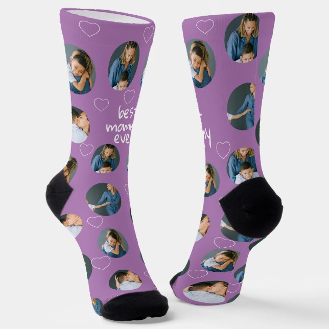 4 Photo Collage Best Mommy Ever Socks (Angled)