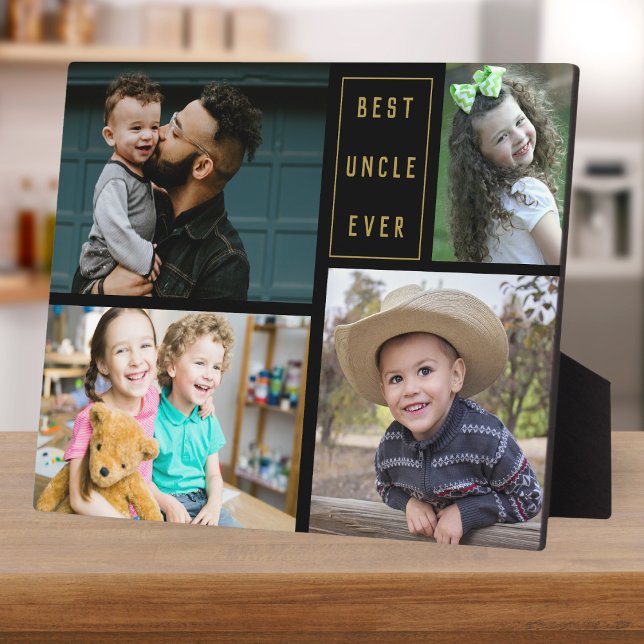 4 Photo Collage Best Uncle Ever  Black And Gold Plaque (Creator Uploaded)