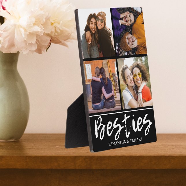 4 Photo Collage Besties BFF Names Black Plaque (Creator Uploaded)