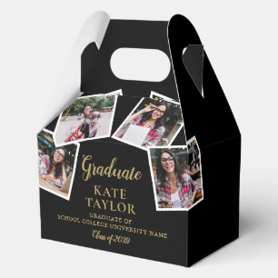 4 Photo Collage Black And Gold Graduation Party Favor Boxes