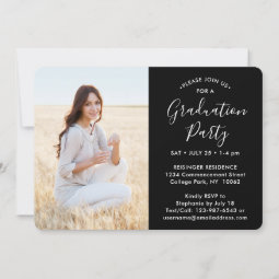 4 Photo Collage Black And White Graduation Party Invitation | Zazzle