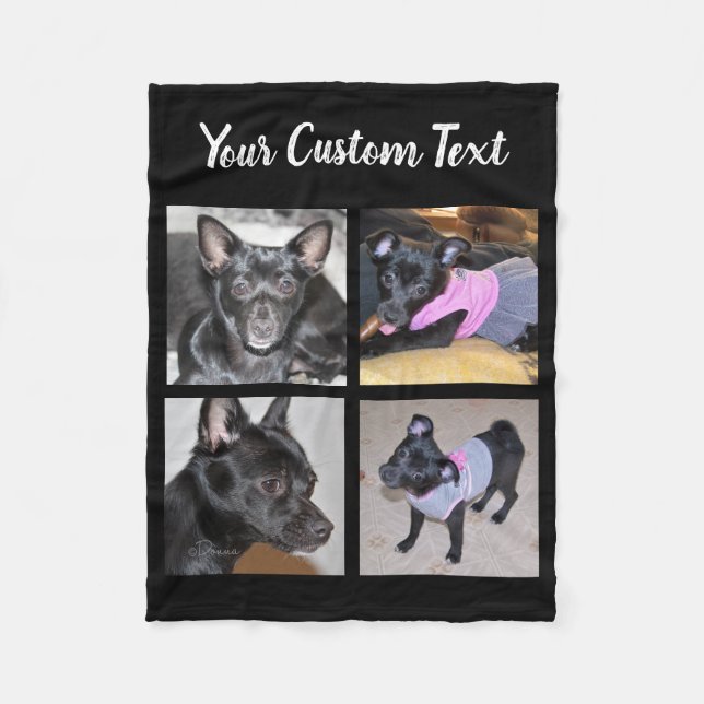 4 Photo Collage | Black Fleece Dog Blanket (Front)