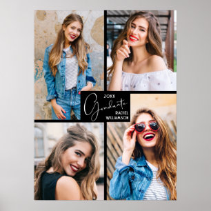 4 Photo Collage Black Graduation Party Poster