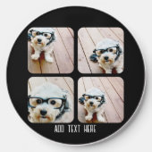 4 Photo Collage - Black Rounded Square Custom Text Wireless Charger (Front)