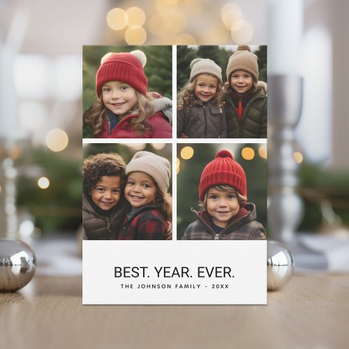 4 Photo Collage Black White _ Best Year Ever Holiday Card