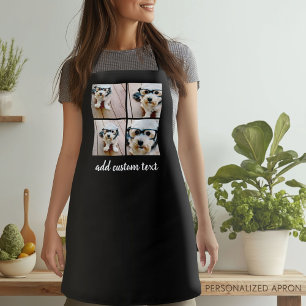 4 Photo Collage - black with handwritten font text Apron