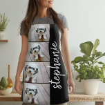 4 Photo Collage - black with white script name Apron<br><div class="desc">Use your horizontal and landscape photos for the best results! A modern stacked pattern with your favorite photos and optional text. To change the background color - click on the customize or advanced design area, and choose a color in the color picker. Add your pictures and snapshots to this film...</div>