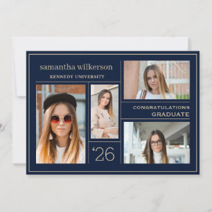 4 Photo Collage Blue & Gold Congrats Graduate Announcement