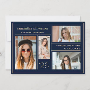 4 Photo Collage Blue & Gold Congrats Graduate Announcement