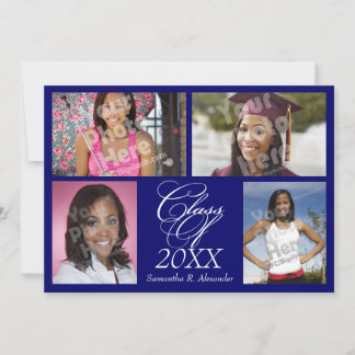 4-Photo Collage Blue Graduation Announcement