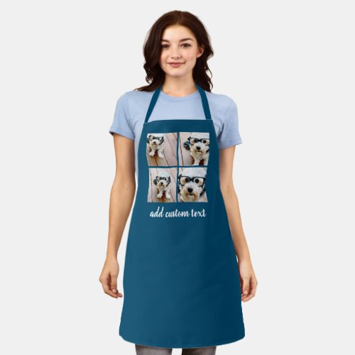 4 Photo Collage _ blue with handwritten font text Apron