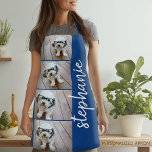 4 Photo Collage - blue with white script name Apron<br><div class="desc">Use your horizontal and landscape photos for the best results! A modern stacked pattern with your favorite photos and optional text. To change the background color - click on the customize or advanced design area, and choose a color in the color picker. Add your pictures and snapshots to this film...</div>