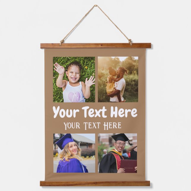 4 photo collage brown background  hanging tapestry (Front)