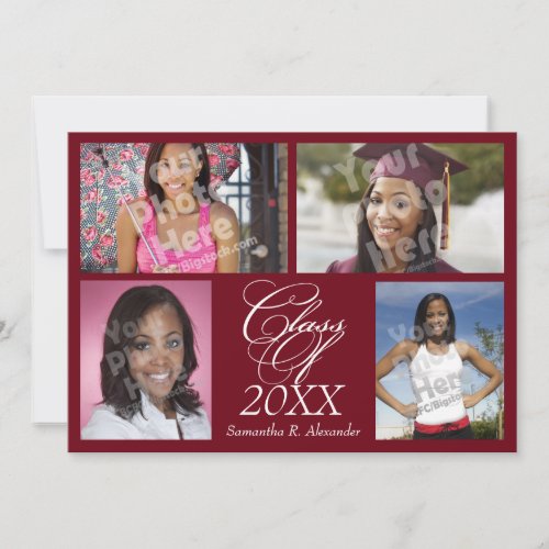 4_Photo Collage Burgundy GraduationParty Invitation