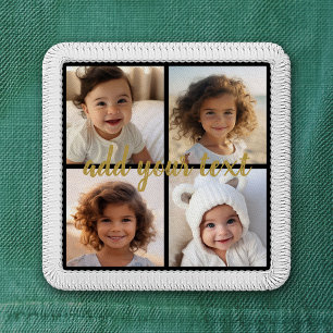 4 Photo Collage - Can Edit Black and Gold Script Patch