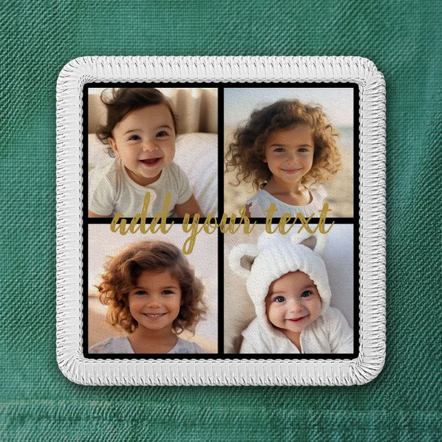 4 Photo Collage - Can Edit Black and Gold Script Patch (Custom Photo Patch)