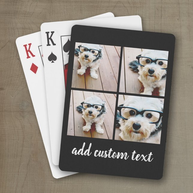 4 Photo Collage - Choose YOUR BACKGROUND COLOR Poker Cards (Personalized playing cards with a fun area to add photos and text such as a name or monogram)