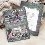 4 Photo Collage Christmas Greenery & Gray Wood Holiday Card<br><div class="desc">Send stylish joyful greetings and share your favorite pictures with a custom four photo collage holiday card. All text on this template is simple to customize to include any wording, such as Merry Christmas, Happy Holidays, Seasons Greetings, New Year Cheers etc. (IMAGE PLACEMENT TIP: An easy way to center a...</div>