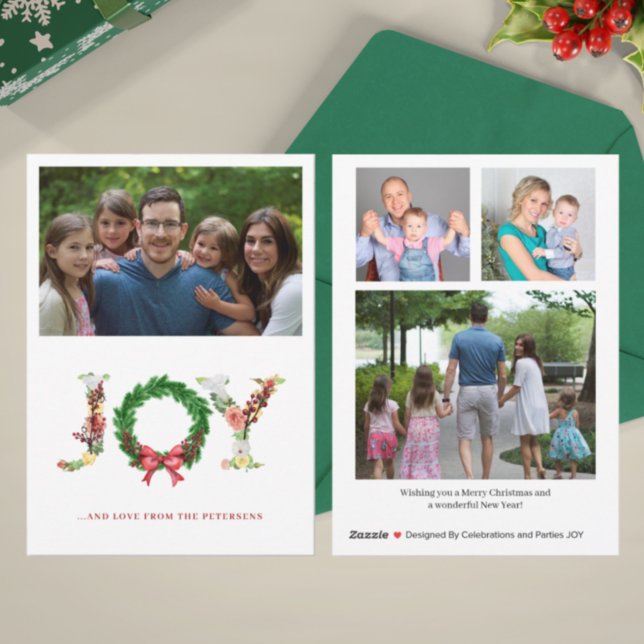 4 photo collage Christmas joy family Holiday Card (Creator Uploaded)