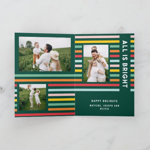 4 Photo collage christmas rainbow colorful bright Holiday Card