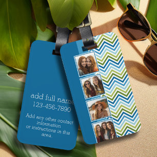 4 Photo Collage Colorful Chevrons Luggage Tag