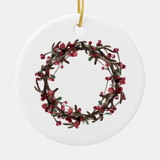 4 Photo Collage | Custom Holiday Greetings Family Ceramic Ornament (Front)