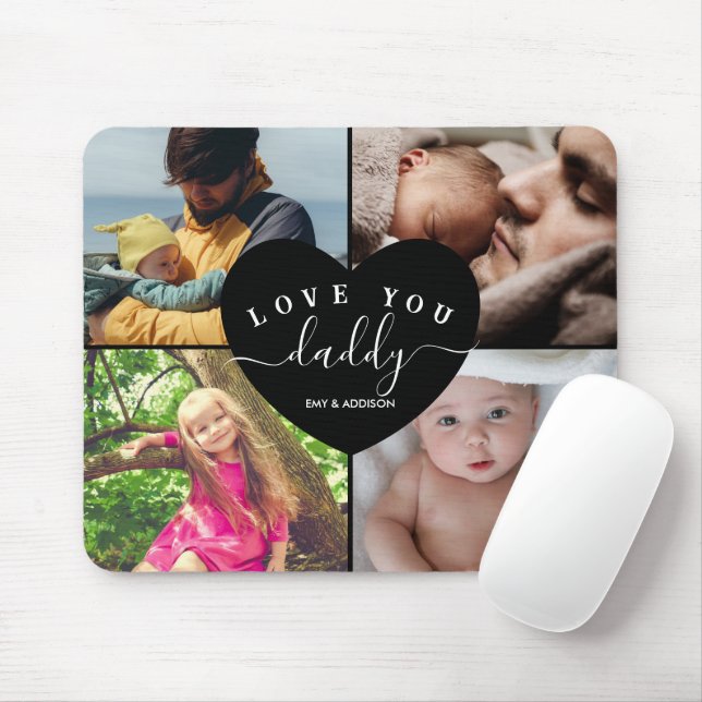 4 Photo Collage Custom Text Personalized Daddy  Mouse Pad (With Mouse)