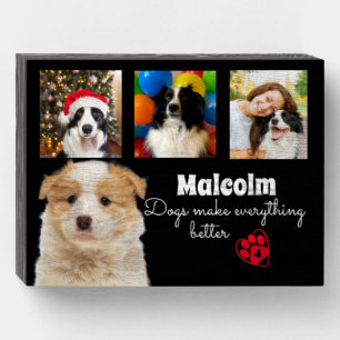 4 photo collage - customized pet family memory wooden box sign