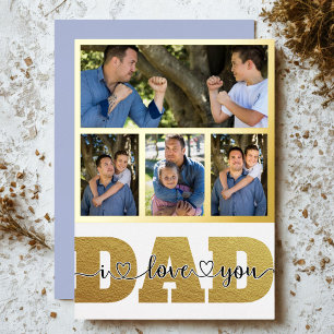 4 Photo Collage Dad Children Photos I Love You Dad Foil Holiday Card