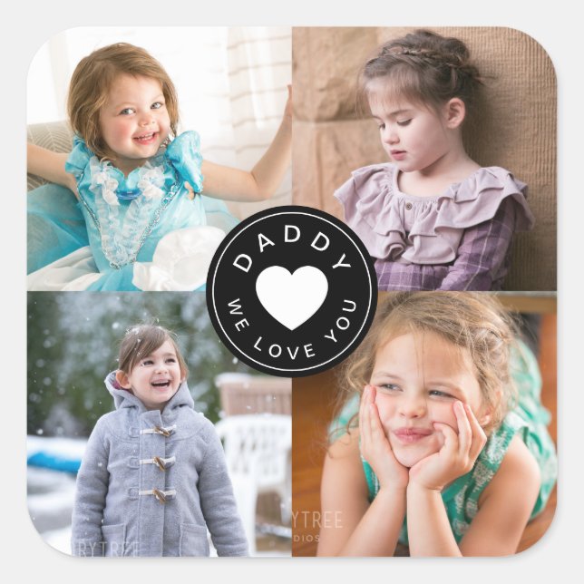 4 Photo Collage Dad We Love You Heart Father's Day Square Sticker (Front)