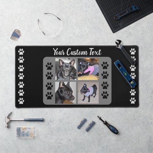 4 Photo Collage  Dog Black Desk Mat