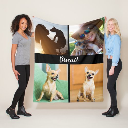 4 Photo Collage Dog Blanket with Black 