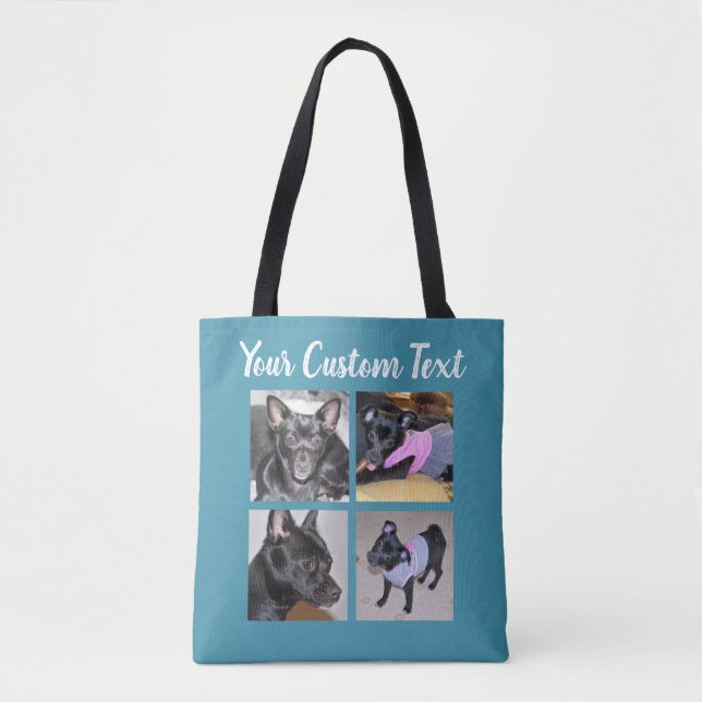 4 Photo Collage | Dog Blue Tote Bag (Front)