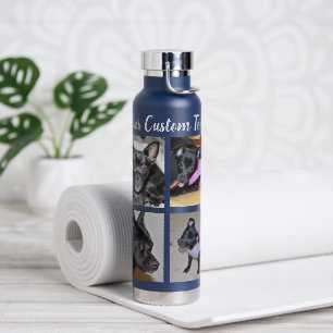 4 Photo Collage   Dog Navy Water Bottle