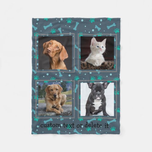 4 Photo Collage Dog Pet Personalized Custom Fleece Blanket