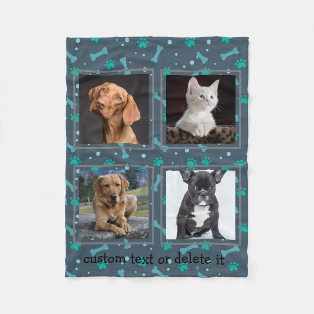 4 Photo Collage Dog Pet Personalized Custom Fleece Blanket (Front)