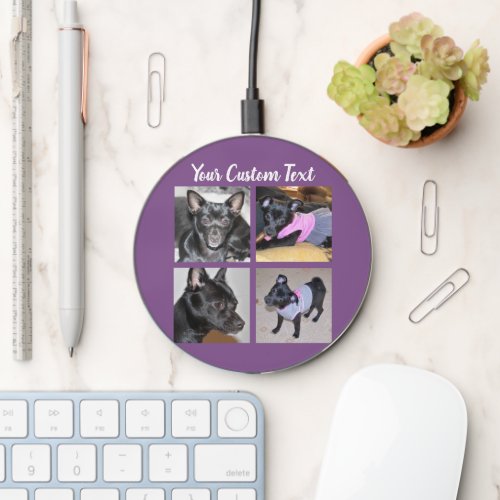 4 Photo Collage  Dog Purple Wireless Charger