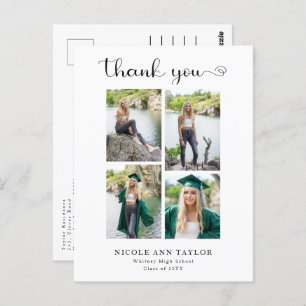 4 Photo Collage Elegant Graduation Thank You Postcard