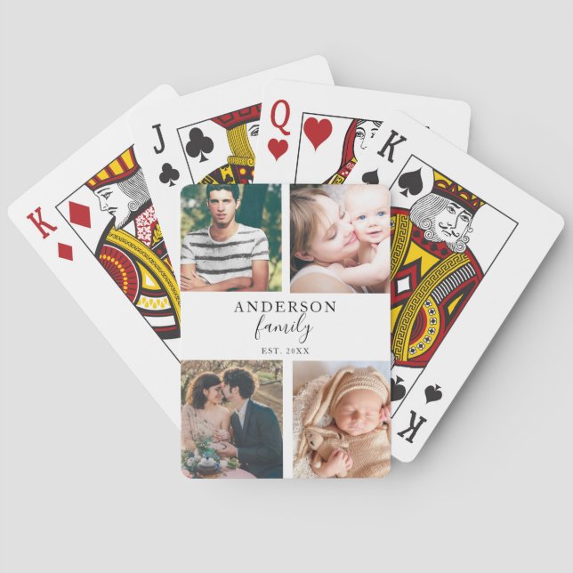4 Photo Collage Family Calligraphy Hand Lettering Poker Cards (Back)