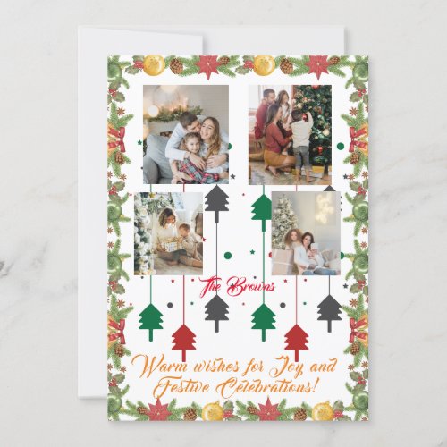 4 Photo Collage Family Christmas Card Green