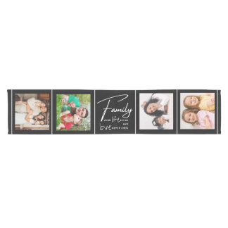 4 Photo Collage Family Love Quote Black Short Table Runner