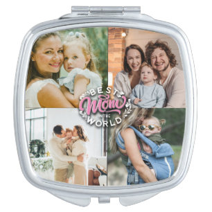 4 Photo Collage Family Memory Mother's Day Compact Mirror