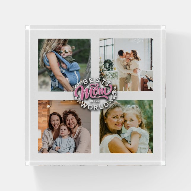 4 Photo Collage Family Memory Mother's Day Paperweight (Front)