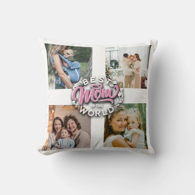 4 Photo Collage Family Memory Mother's Day Throw Pillow (Front)