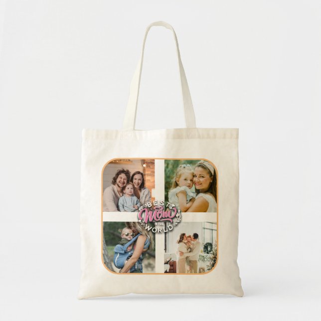 4 Photo Collage Family Memory Mother's Day Tote Bag (Front)