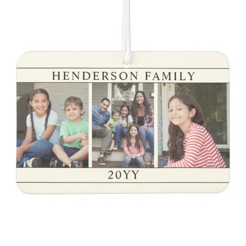 4 Photo Collage Family Name Black and White Heart Air Freshener