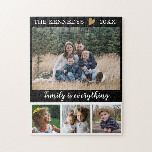 4 Photo Collage Family Name Black And White Quote Jigsaw Puzzle