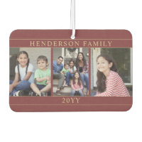 4 Photo Collage Family Name Burgundy and Gold