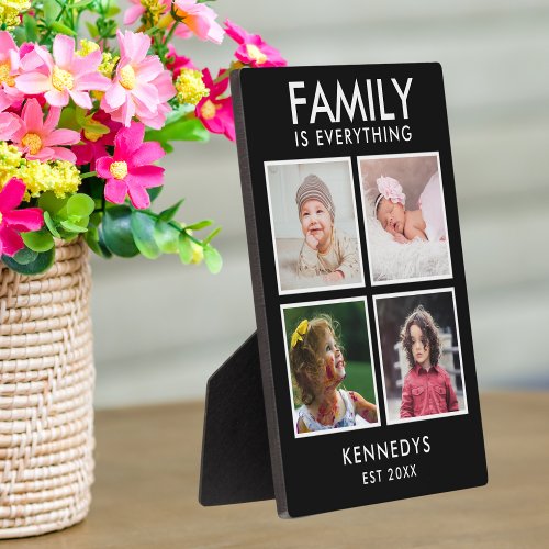 4 Photo Collage Family Name Quote Holiday Gift Plaque