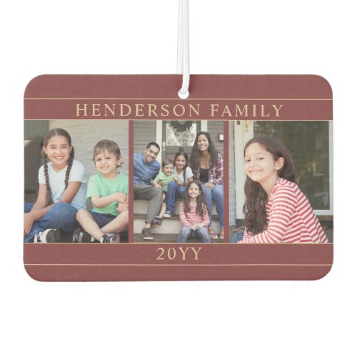 4 Photo Collage Family Name Red  Gold Heart Air Freshener